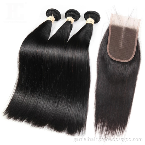 wholesale natural color hair bundles T type lace with closure middle part 4x4 closure with straight Brazilian Virgin human hair